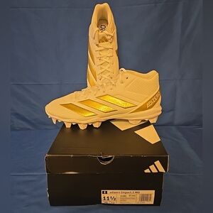 Adidas Men's US 11.5 Adizero Impact 2 Molded Lace Up Football Cleats Gold White